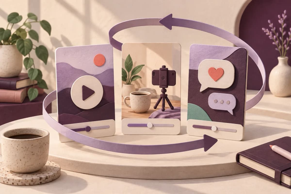 Illustration conceptuelle de la préparation d’une vidéo, d’une démonstration et des réactions du public.